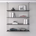 Decorative Ornament Combination on Multi Layer Shelves Featuring Car Models Books Camera and Artwork 3d model