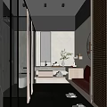 Modern Hotel Bathroom Interior Design With Glass Shower Gray Walls Wooden Vanity And Round Mirror