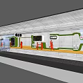 Modern Subway Station Interior With Platform Passengers Information Screens And Green Accents
