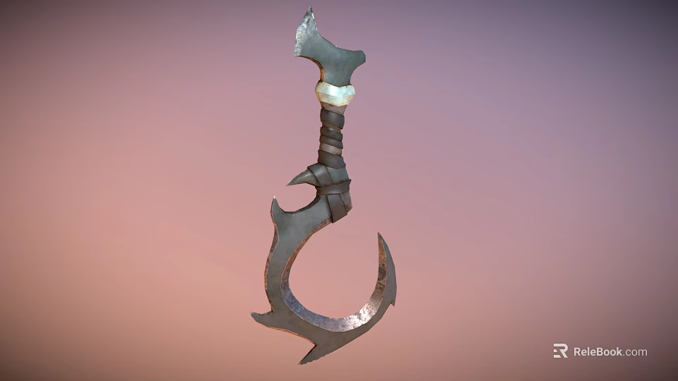 Fantasy Hooked Weapon With Carved Handle Decorative Pearl And Sharp Metal Blade 3d model 