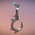 Fantasy Hooked Weapon With Carved Handle Decorative Pearl And Sharp Metal Blade