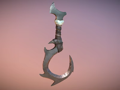 Fantasy Hooked Weapon With Carved Handle Decorative Pearl And Sharp Metal Blade 3d model