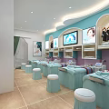Modern SPA Treatment Room With Light Blue Sheet Beds White Stools And Wall Mounted Screens
