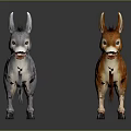 Two Cute Donkeys One Gray And One Brown Standing On Black Background With Reflection 3d model