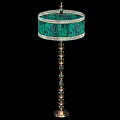 Elegant Green Patterned Floor Lamp With Trimmed Shade And Decorative Beaded Pole 3d model