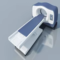 3D Model of CT Scanner with Blue and White Color Scan Bed and Circular Aperture