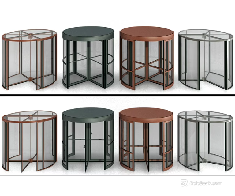Modern Round Side Tables With Metal Frames And Glass Tops In Various Colors 3d model 