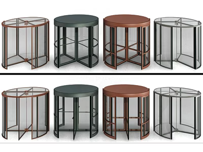 Modern Round Side Tables With Metal Frames And Glass Tops In Various Colors 3d model