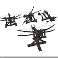 Multiple Historical Ancient Mechanical Crossbow Weapons With Different Wooden Warfare Designs