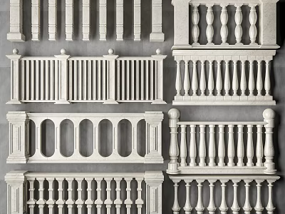 White Architectural Railings With Various Baluster Styles Spindles And Ornate Designs 3d model