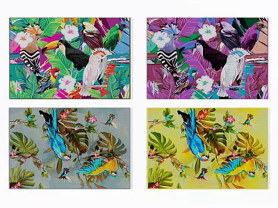 Colorful Square Rugs with Tropical Parrots Floral Leaves and Vibrant Patterns 3d model