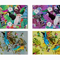 Colorful Square Rugs with Tropical Parrots Floral Leaves and Vibrant Patterns