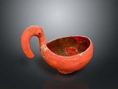 Red Swan Shaped Sculpture Bowl With Curved Neck Handle And Artistic Craftsmanship 3d model