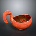 Red Swan Shaped Sculpture Bowl With Curved Neck Handle And Artistic Craftsmanship