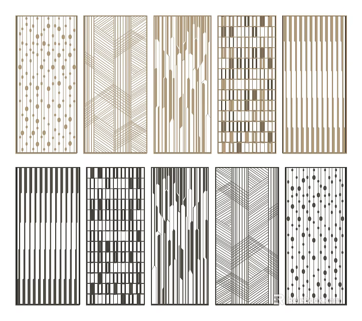 Stylish Room Partition Designs With Various Geometric Patterns And Striped Details 3d model