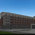 Modern Multi Story School Building With Red Brick White Walls Large Windows And Green Lawn
