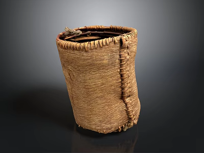 Handwoven Natural Fiber Storage Basket With Handcrafted Texture And Twisted Rope Detail 3d model