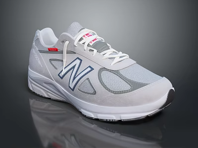 New Balance Gray And White Casual Sneakers With Blue N Logo And Comfortable Design 3d model