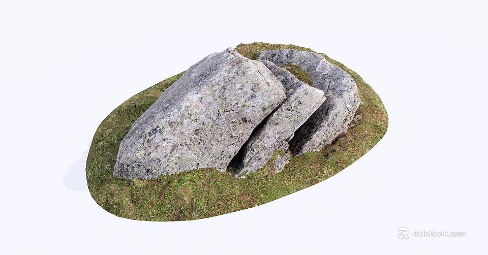 Rustic Stone and Wood Outdoor Structure in Lush Green Grass Landscape 3d model 