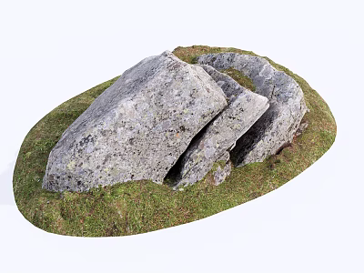 Rustic Stone and Wood Outdoor Structure in Lush Green Grass Landscape 3d model