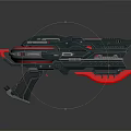 Futuristic Sci-Fi Pistol Weapon Design With Black Body Red Accents And Mechanical Details