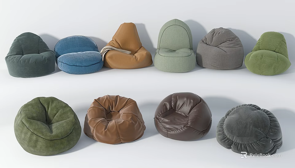 Comfortable Bean Bag Chairs In Various Colors And Modern Styles For Living Room 3d model 