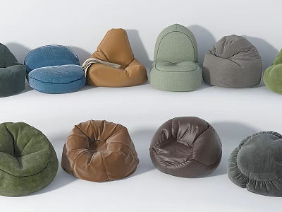 Comfortable Bean Bag Chairs In Various Colors And Modern Styles For Living Room 3d model