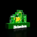 Heineken Beer Display Featuring Green Illuminated Structure With Bottles And Boxes 3d model