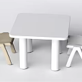 Square White Kids Table With Light Brown And White Chairs For Children