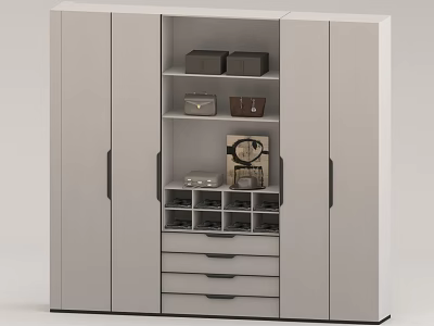 Modern Wardrobe with Open Shelves Multiple Drawers and Decorative Storage Boxes 3d model
