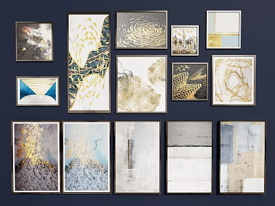 Abstract Paintings Collection With Modern Frames And Gold Accents For Wall Decor 3d model