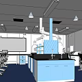 Laboratory Corridor Interior With White Walls Blue Doors Blue Floor And Ceiling Lighting 3d model