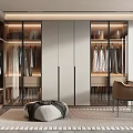 Modern Walk in Closet Interior Design With Glass Door Wardrobes Hanging Garments And Dressing Table
