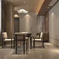 Private Room Interior Design With Dining Table Chairs Pendant Light And Sofa 3d model