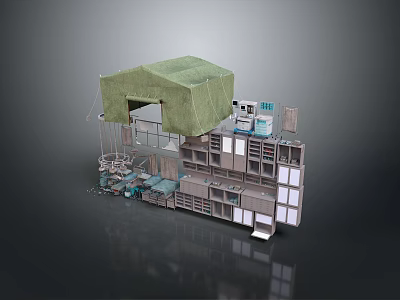 Unique Multi Level 3D Structure With Green Top Covering and Shelves Platforms Design 3d model