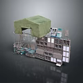 Unique Multi Level 3D Structure With Green Top Covering and Shelves Platforms Design 3d model
