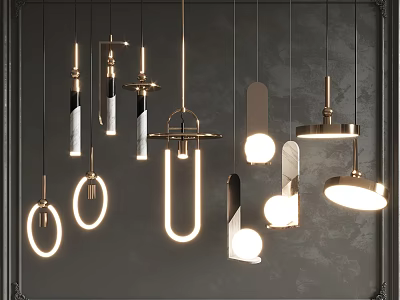 Modern Stylish Pendant Lights With Various Geometric Shapes And Sleek Metal Frames 3d model