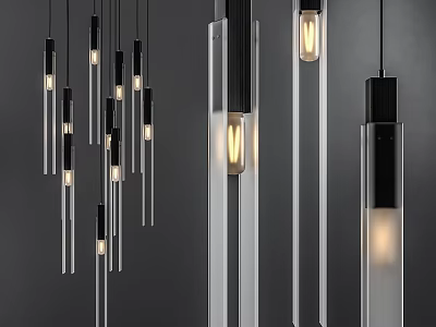 Modern Slim Design Metallic Chandeliers with Black Silver Finish and Warm Light 3d model