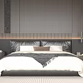 Modern Double Bed with Black Headboard White Bedding and Striped Throw in Wooden Wall Bedroom