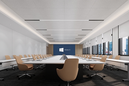 Conference room conference tables and chairs integrated lamp 3d model