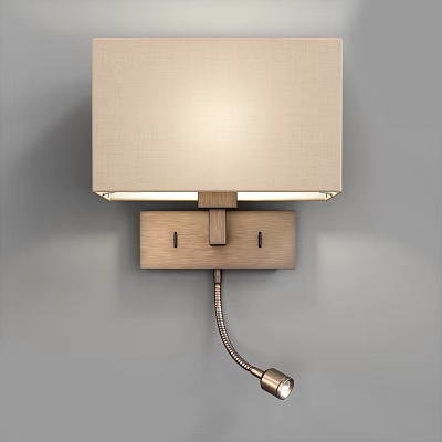 Modern Wall Sconce With Beige Fabric Shade Light Wood Base And Flexible Metal Arm 3d model