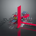 Assorted Red And Silver Metal Gadgets With Dumbbells Curling Iron And Red Rods