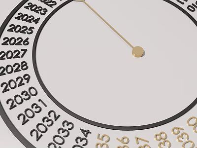 Round Dial Year Clock Showing Years From 2023 To 2039 With Pointer 3d model