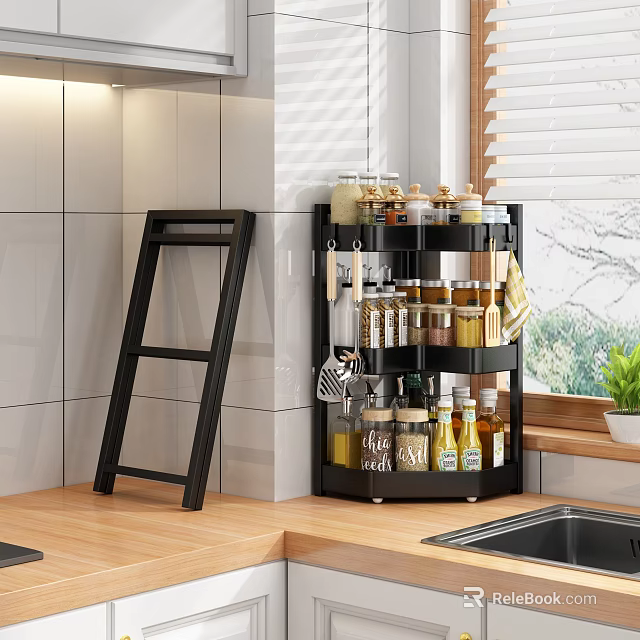 Modern Black Bathroom Cabinet Shelf With Multi Tier Storage And Wall Mount Design 3d model 