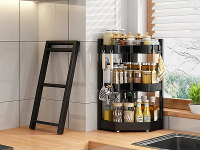 Modern Black Bathroom Cabinet Shelf With Multi Tier Storage And Wall Mount Design 3d model