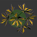 Colorful Flower Shaped Decorative Ornament Set With Multicolored Petals And Green Base