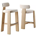 Modern Wooden Leg Bar Stools With Curved Upholstered Backrest And Seat