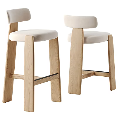 Modern Wooden Leg Bar Stools With Curved Upholstered Backrest And Seat 3d model