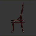 Red Curved Wooden Stool With Striped Seat And Smooth Curved Frame Design