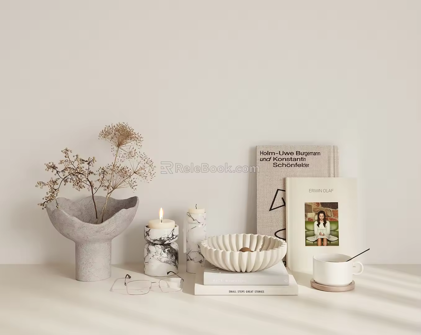 Combination ornaments potted books 3d model
